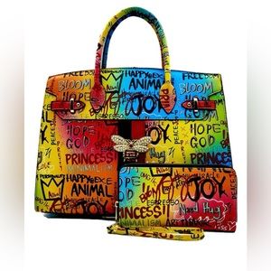 Vibrant Graffiti Bee Charm 2-in-1 Satchel,